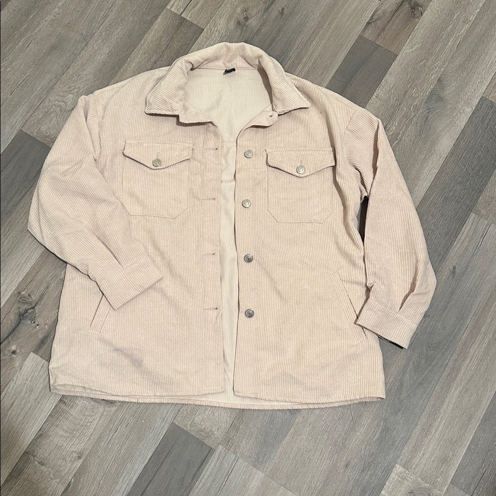Shein Cream Ribbed Collar Jacket
